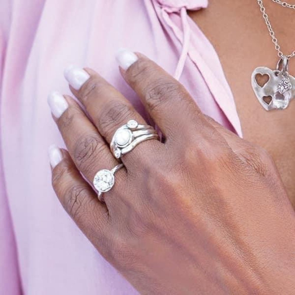 Grace & Heart G&H SYMPHONY RING Size 9 SET 3 Stackable Rings CZ/Pearl Brand New